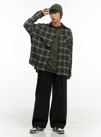 mens-pintuck-banded-wide-fit-cotton-pants-is420 / black