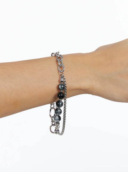 Double Layered Chain and Bead Bracelet IN510
