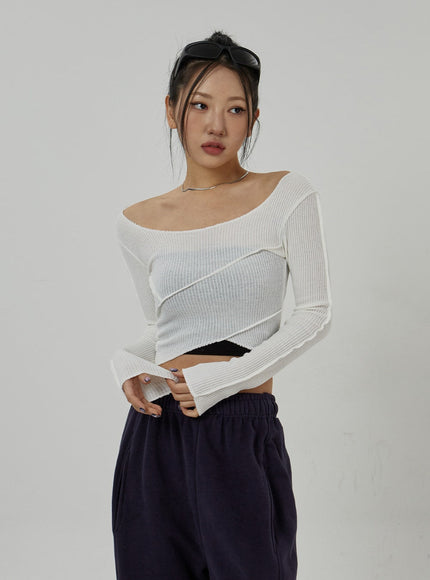 Off-Shoulder Mesh Cropped Top CD20