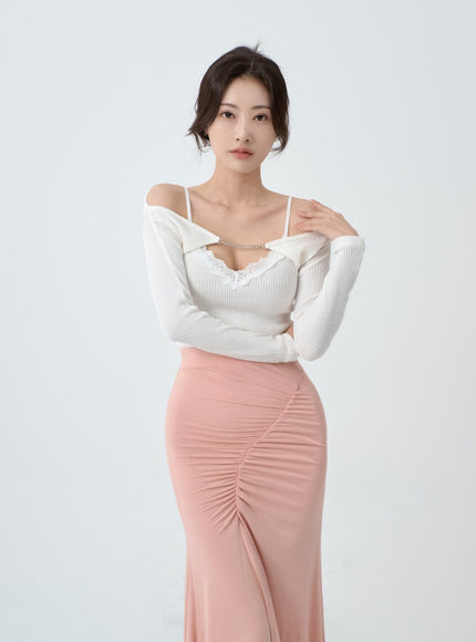 Off-Shoulder Knit Bolero Cardigan IO26