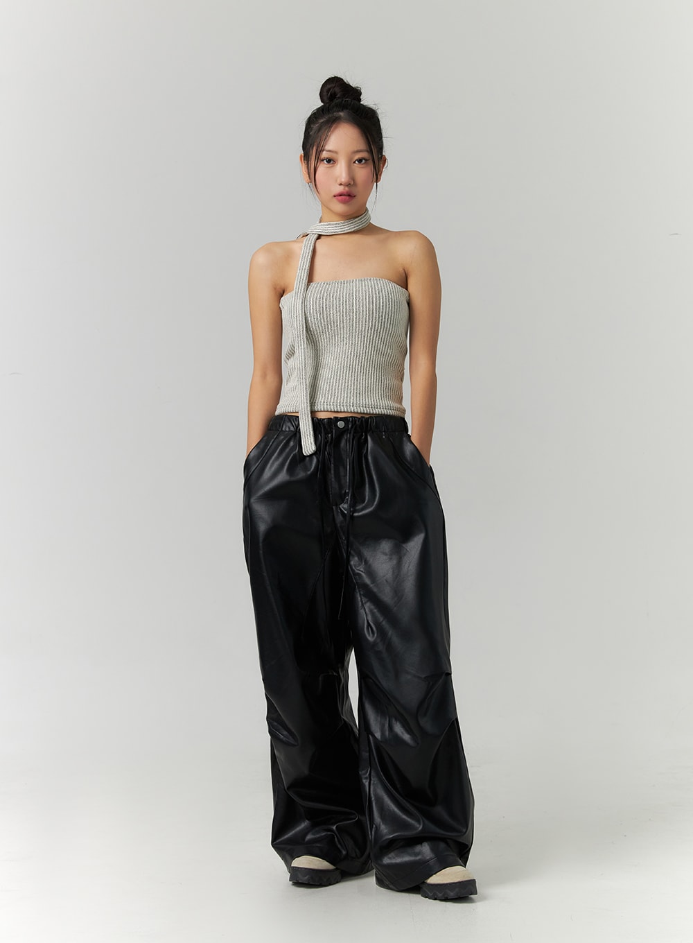 Zippered Jogger Leather Pants ID305