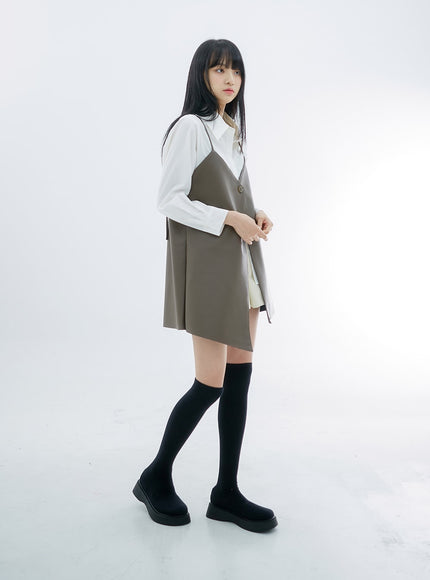 One Button Faux Leather Mini Dress OS29