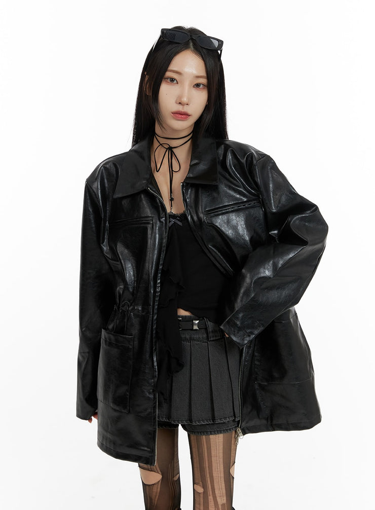 zip-up-faux-leather-midi-coat-cf429