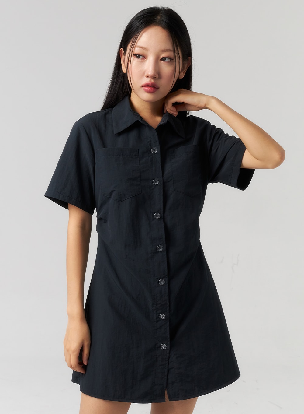 nylon-mini-shirt-dress-cu329