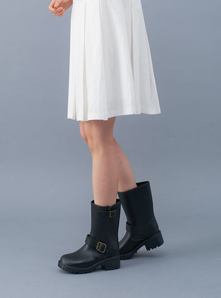 Double Buckled Mid-Calf Rain Boots OJ21