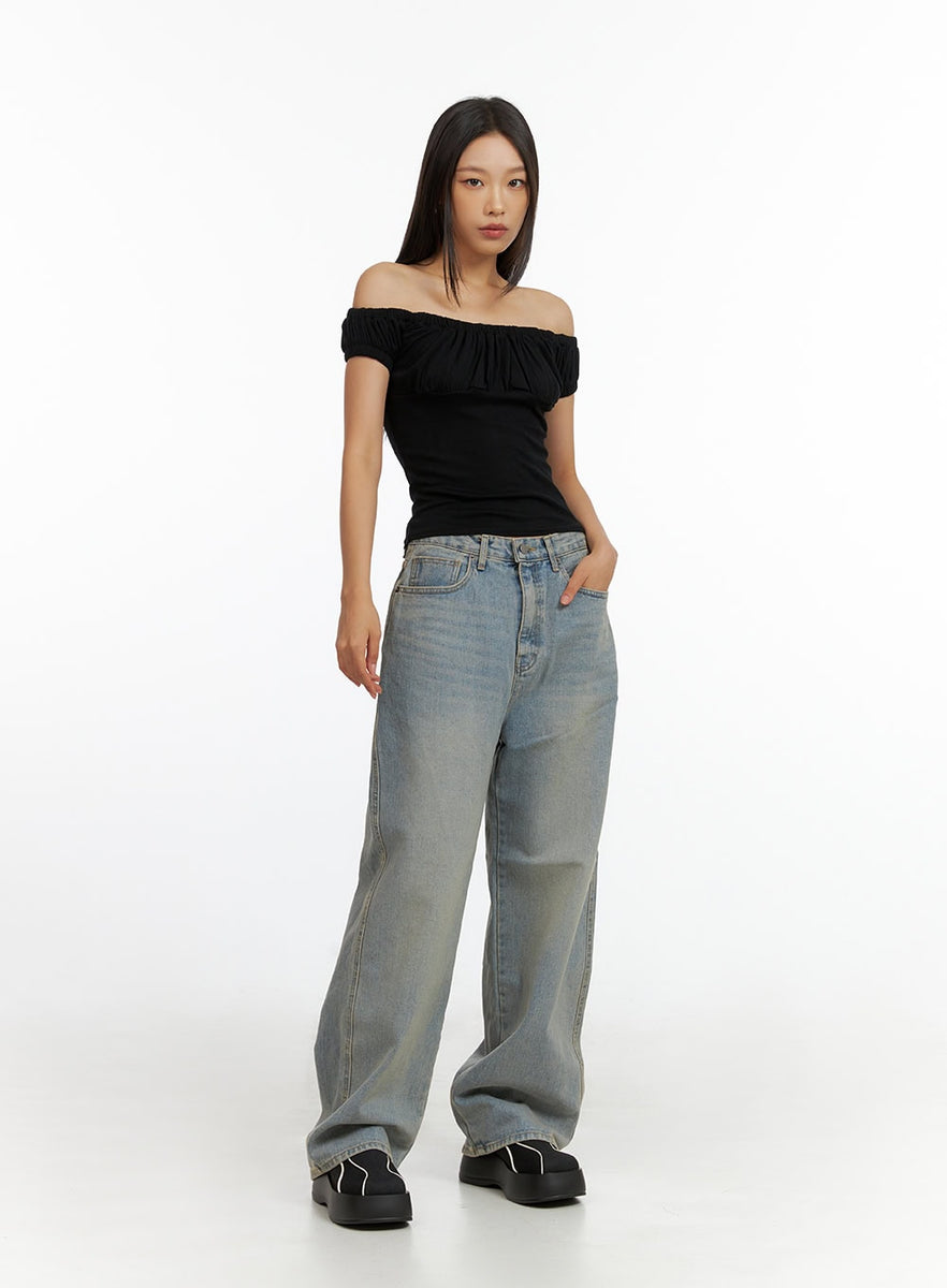 Light Washed Baggy Jeans IL409 - Acubi style | LEWKIN