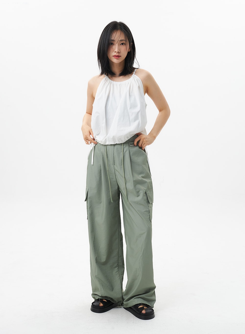 Nylon Baggy Cargo Pants OL305 - Korean Women's Fashion | LEWKIN