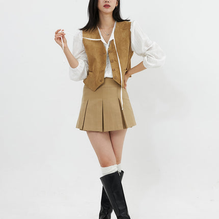 pleated-mini-skirt-oo305 / Beige
