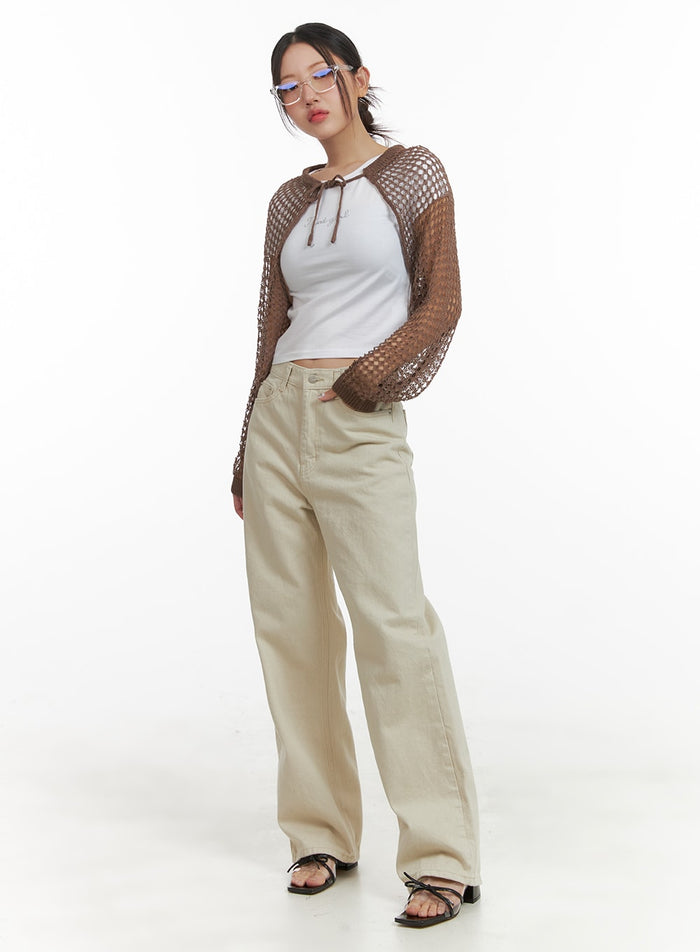 solid-cotton-straight-fit-pants-oa419 / Beige