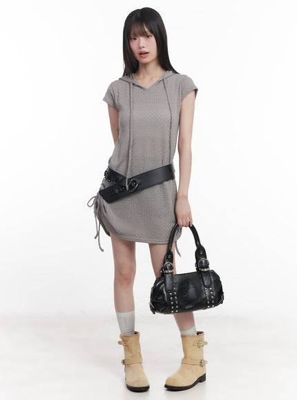 hooded-loose-fit-mini-dress-cu505 / Beige
