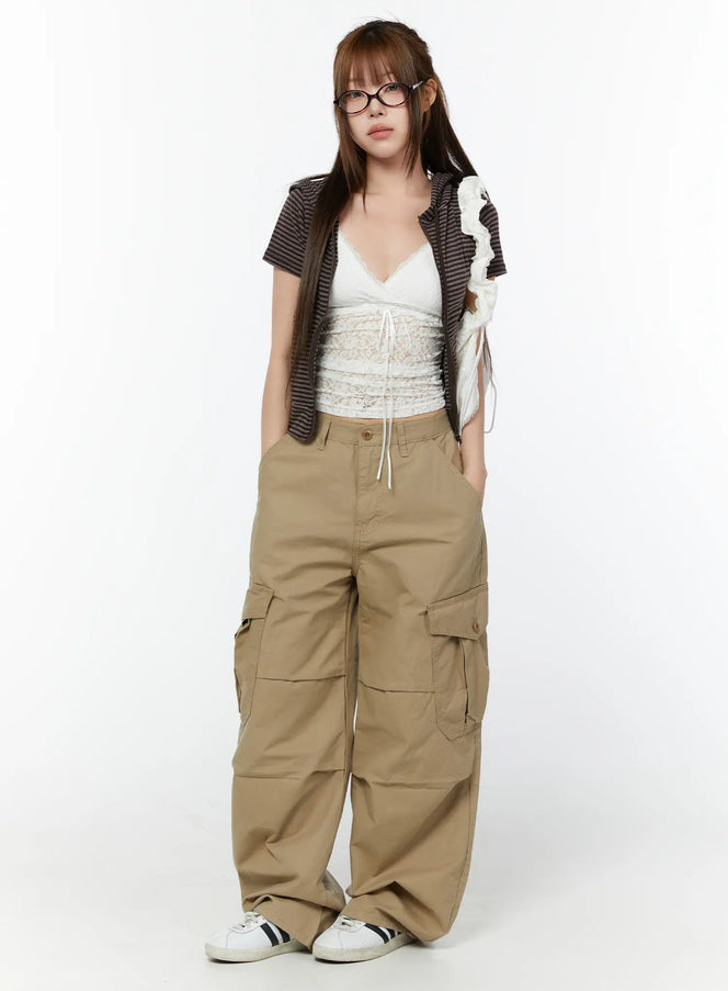 pintuck-cargo-wide-pants-cy519 / Beige