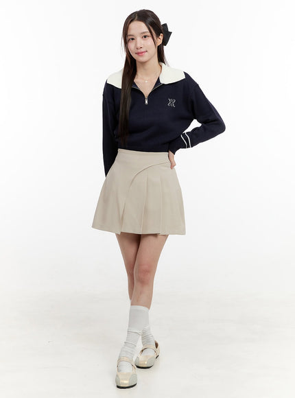 asymmetrical-pleated-mini-skirt-og429 / Beige