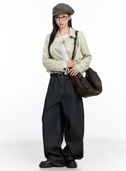 buttoned-cropped-trench-jacket-cm519 / Beige