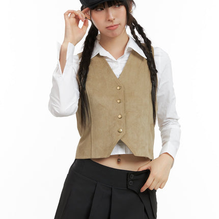 button-suede-vest-cg419 / Beige