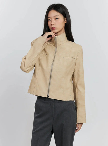 biker-faux-leather-jacket-is516 / Beige