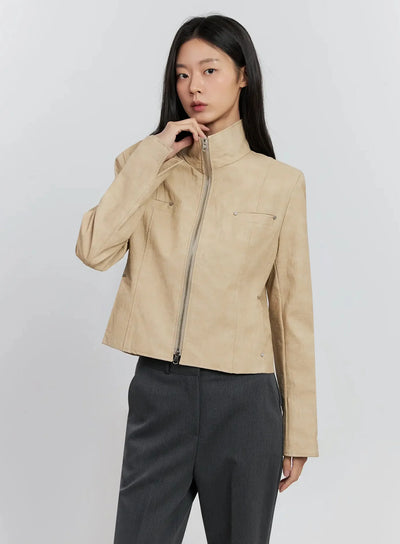 biker-faux-leather-jacket-is516 / Beige