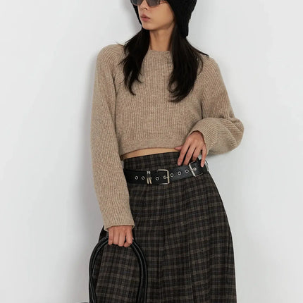 cropped-crewneck-knit-top-ij502 / Beige