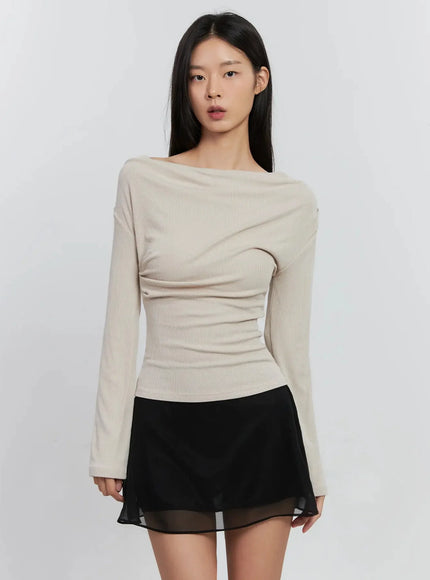 asymmetric-long-sleeve-top-is516 / Beige