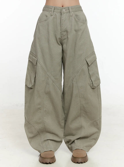 pigment-cargo-wide-leg-pants-cn506 / Beige