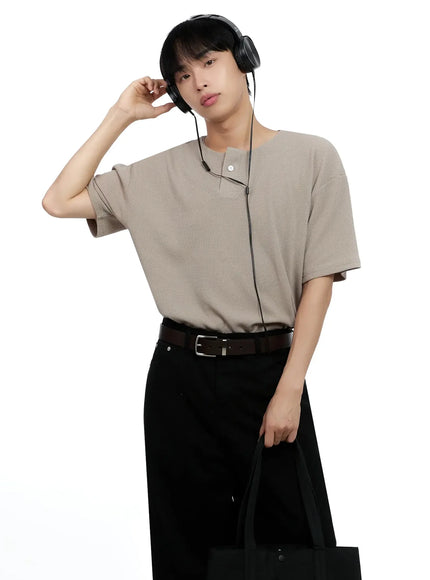 mens-textured-henley-t-shirt-ig520 / Beige