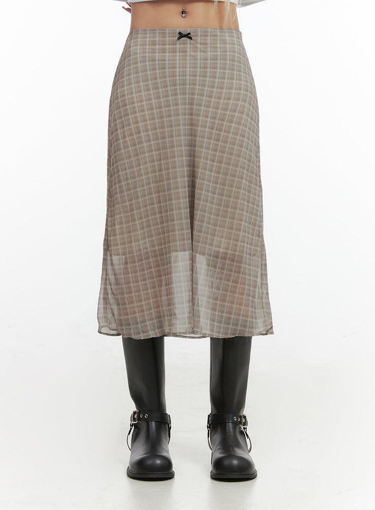 checkered-charm-midi-skirt-co414 / Beige