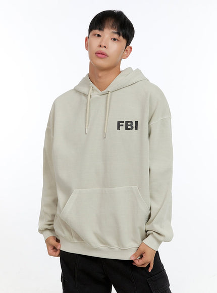 mens-graphic-simple-lettering-hoodie-beige-ig416 / Beige