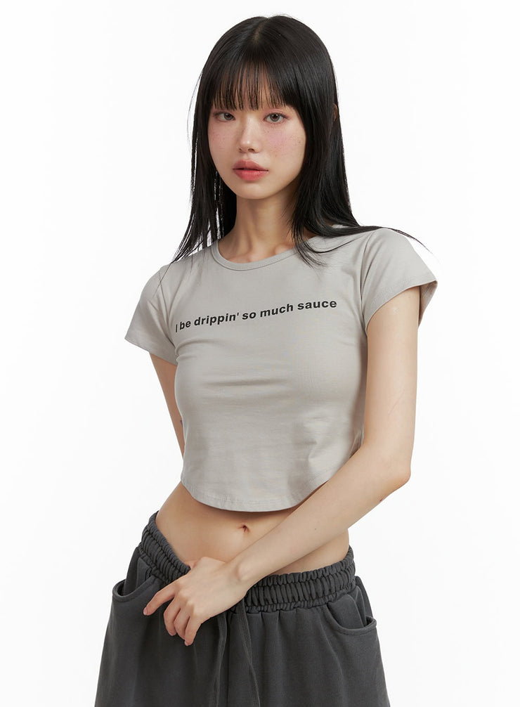 graphic-lettering-crop-tee-cl402 / Beige