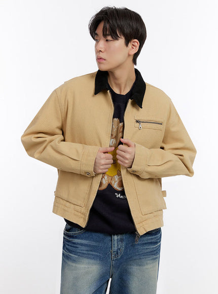 mens-zip-up-carpenter-jacket-im525 / Beige