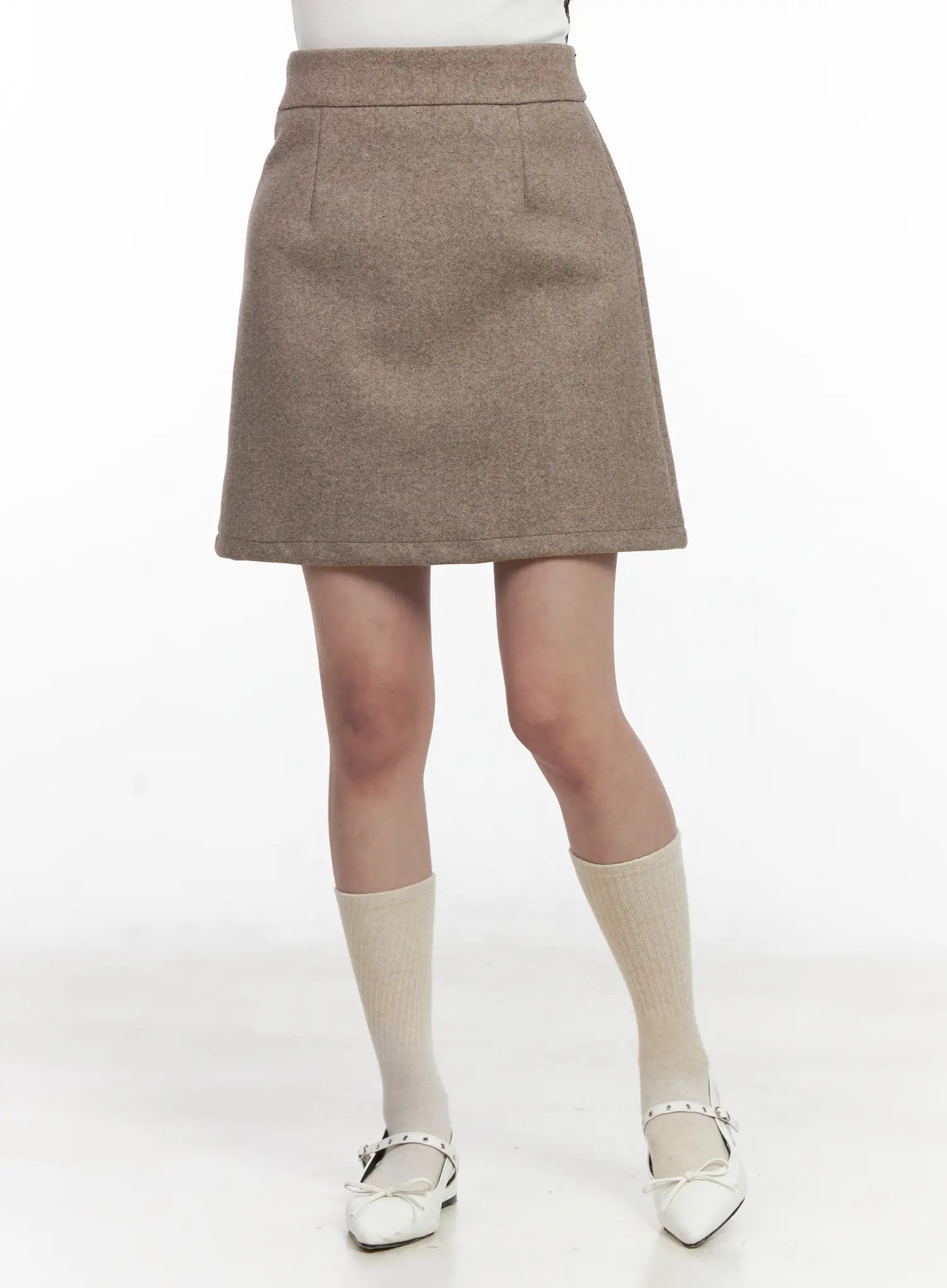 timeless-wool-a-line-mini-skirt-cn526 / Beige