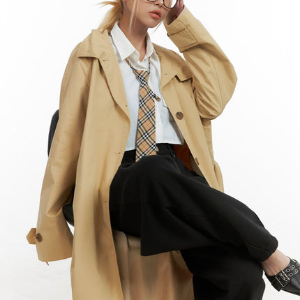 long-sleeve-solid-cotton-trench-coat-co414 / Beige