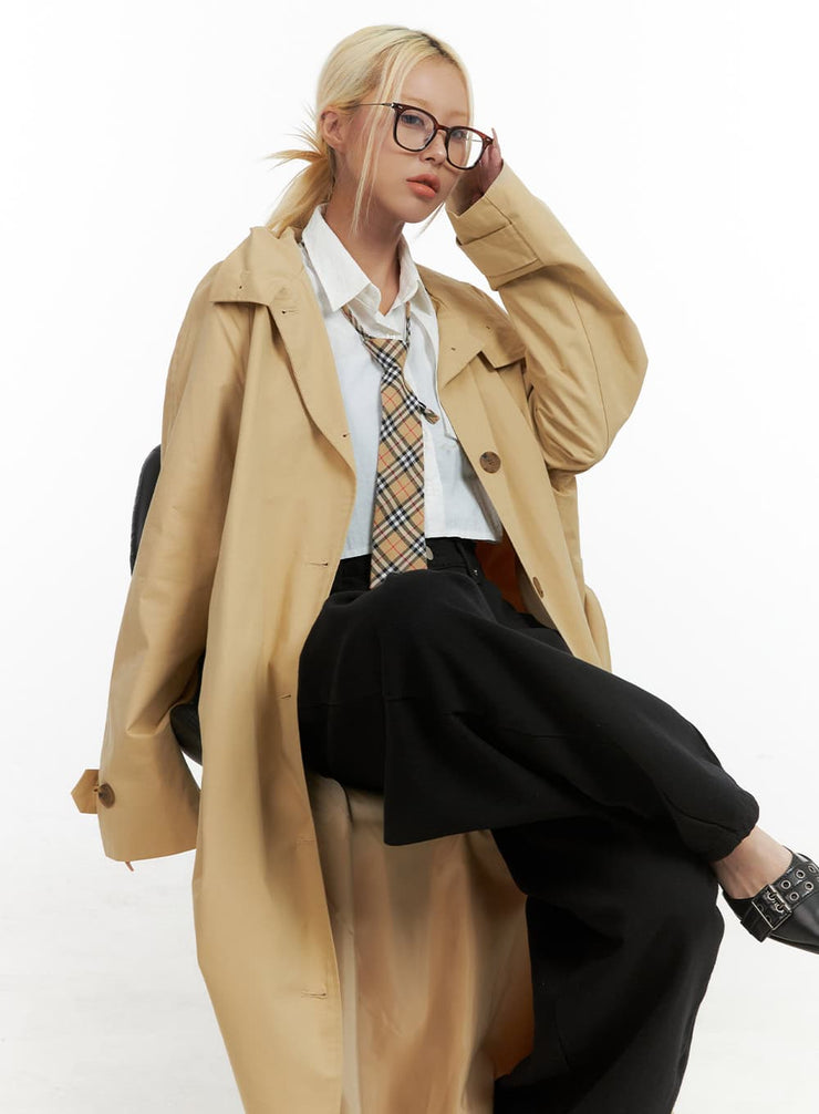 long-sleeve-solid-cotton-trench-coat-co414 / Beige