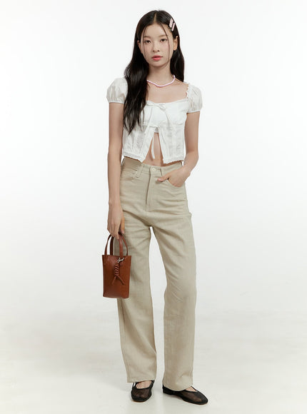 linen-blended-straight-pants-ol430 / Beige