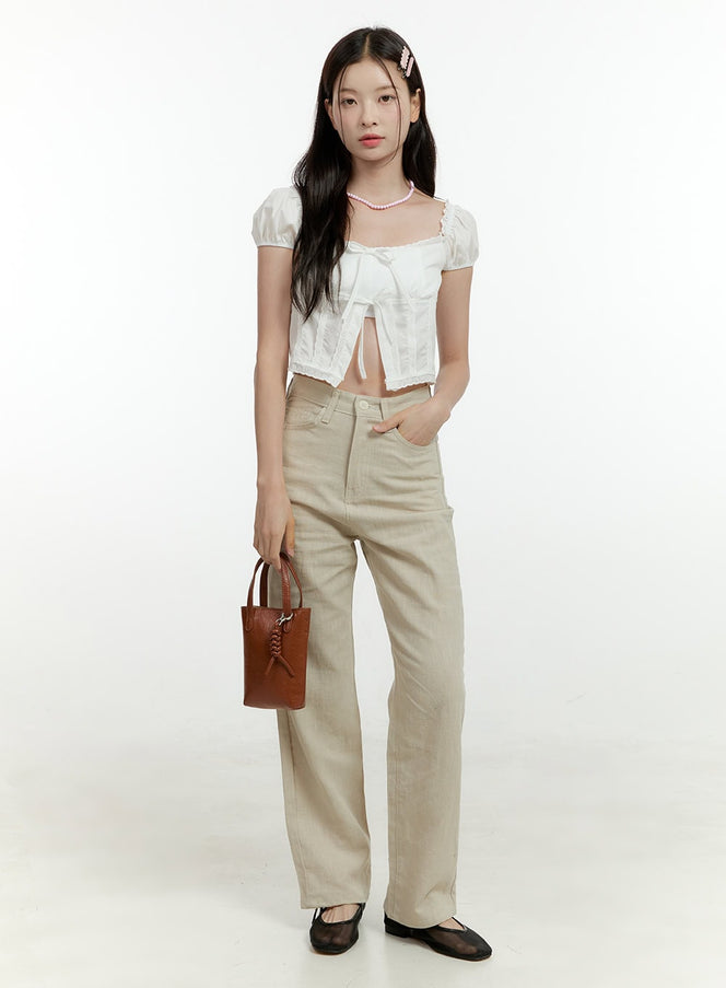 linen-blended-straight-pants-ol430 / Beige