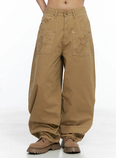 star-embellished-wide-leg-pants-cs504 / Beige