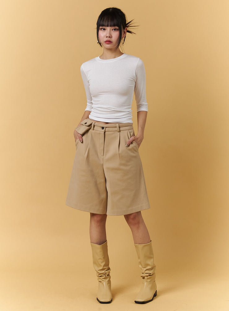 pintuck-pocket-belt-shorts-cj404 / Beige