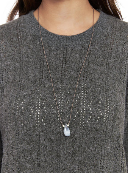 long-faux-gem-necklace-co513 / Beige