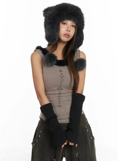 faux-fur-trim-tank-cj513 / Beige