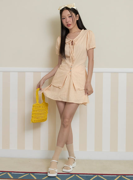 summer-flare-cotton-mini-skirt-oy424 / Beige