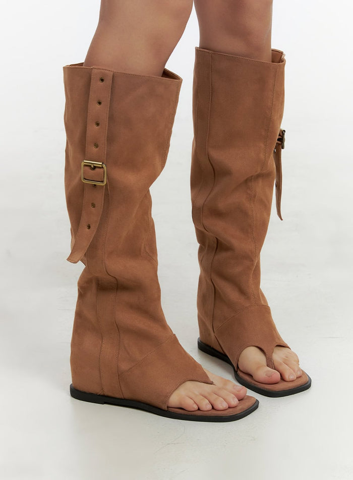 buckle-suede-sandal-boots-ou404 / Beige