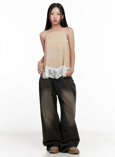 fringe-hem-boho-tank-cl521 / Beige
