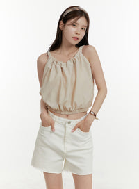 solid-nylon-cropped-tank-top-oy409 / Beige