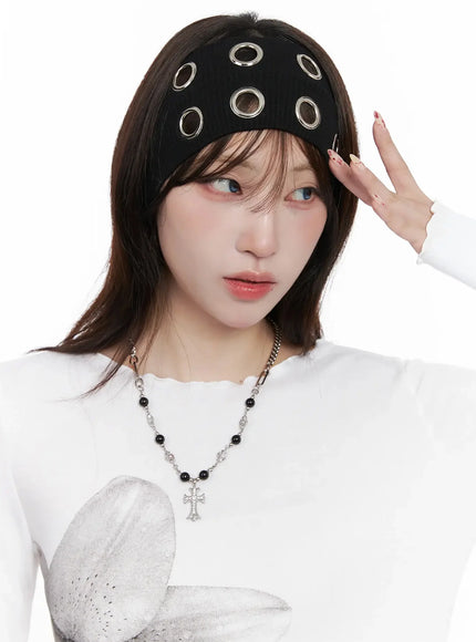 wide-studded-hairband-in514 / Black