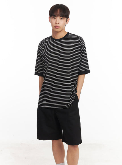 mens-striped-round-neck-t-shirt-ia518 / Black