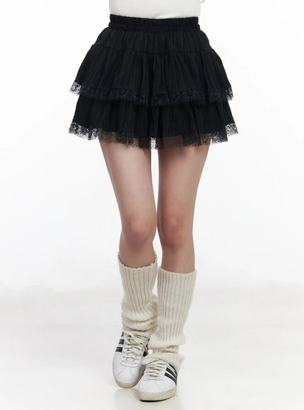 tiered-lace-ruffle-mini-skirt-cm531 / Black