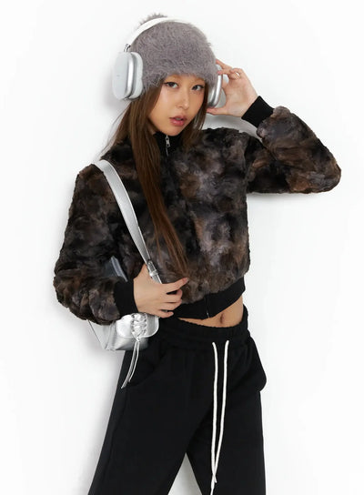 multi-color-faux-fur-zip-up-jacket-id503 / Black