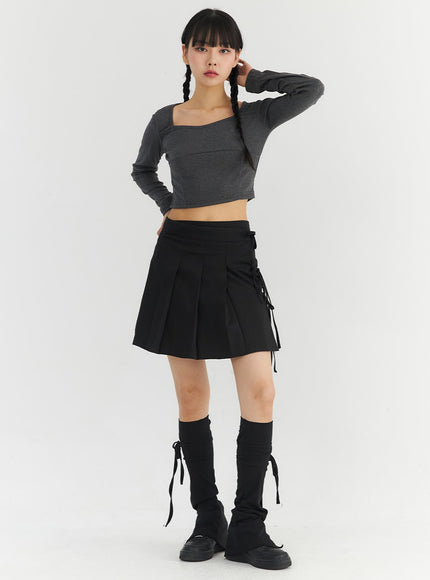 wrap-pleated-mini-skirt-co330 / Black