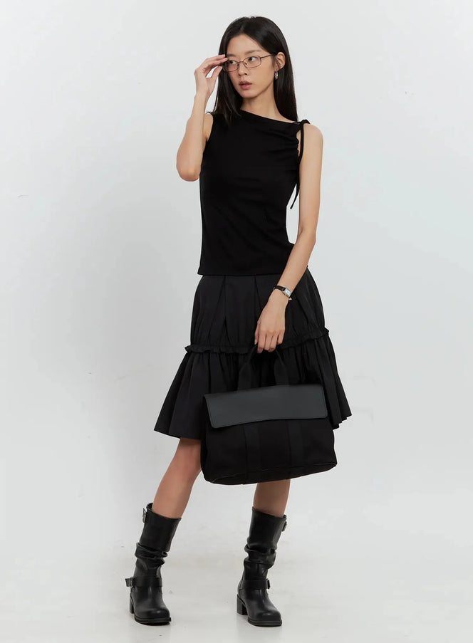 asymmetric-high-neck-tank-top-il528 / Black