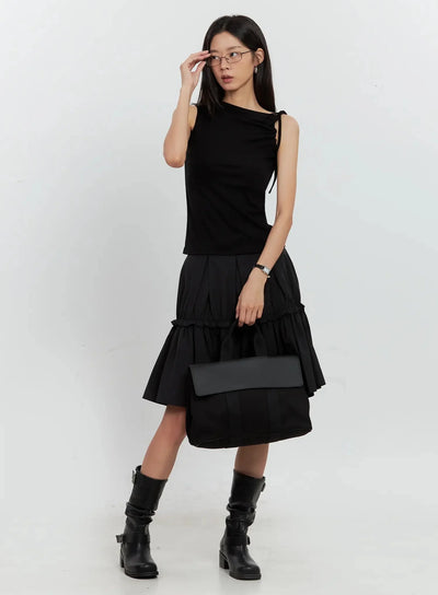 asymmetric-high-neck-tank-top-il528 / Black