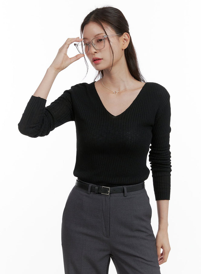 cashmere-v-neck-long-sleeve-ol416 / Black