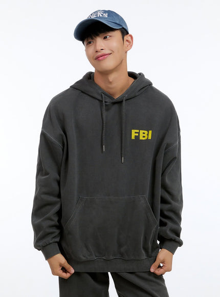 mens-graphic-simple-lettering-hoodie-black-ig422 / Black